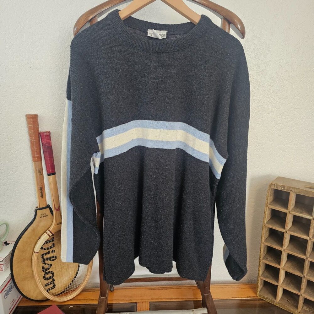 Vintage Made in USA 1997 Blue Morgan Striped Knit Sweater 2X Oversized Y2K